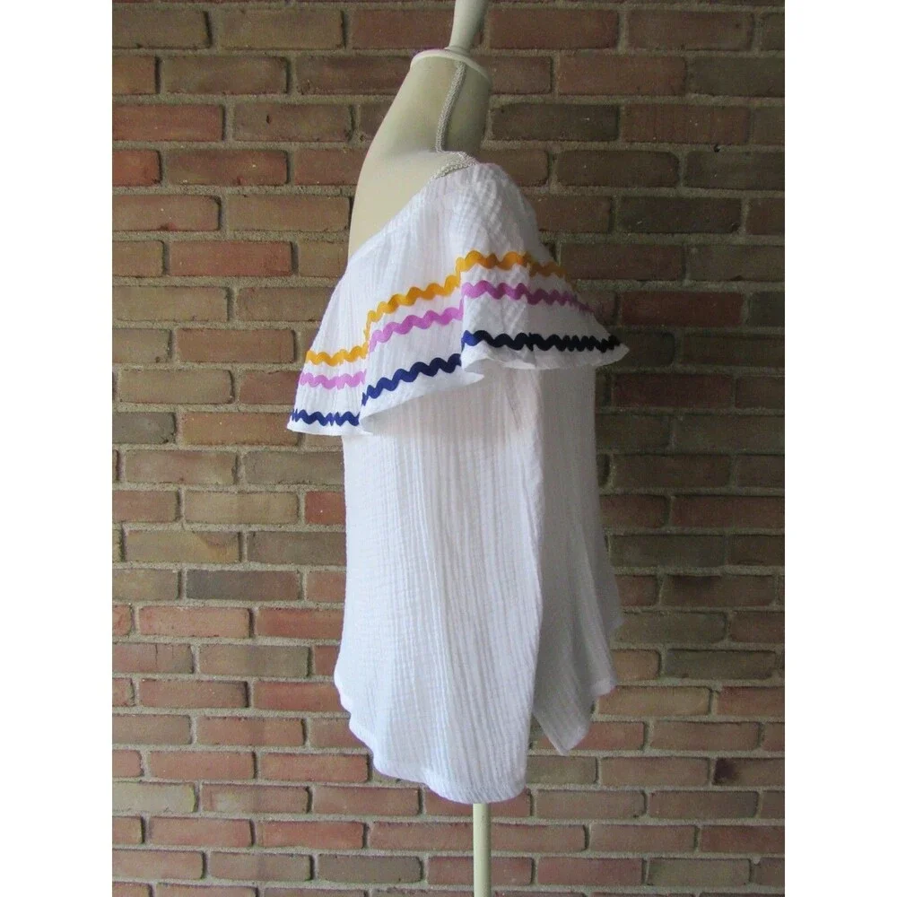 Off the Shoulder Top Womens L White Gibson x Hi Sugarplum! Santa Fe Rickrack